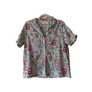 Print Fresh Viva Las Vegas Short Sleeve Pajama Top Organic Cotton Size Medium